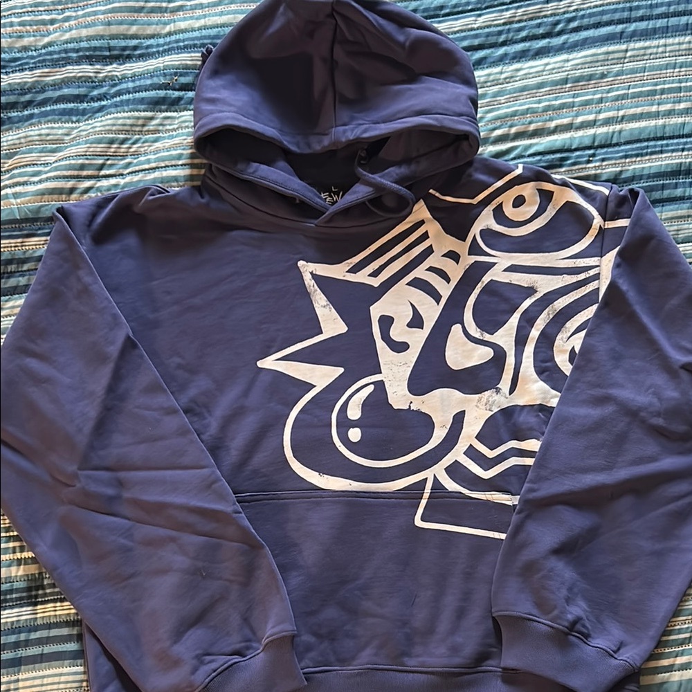 Fewo Men's Blue Graphic Hoodie